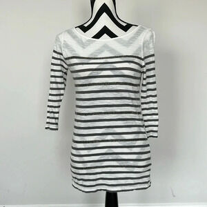 Loft Grey Striped Quarter Length Sleeve Top Sz SM